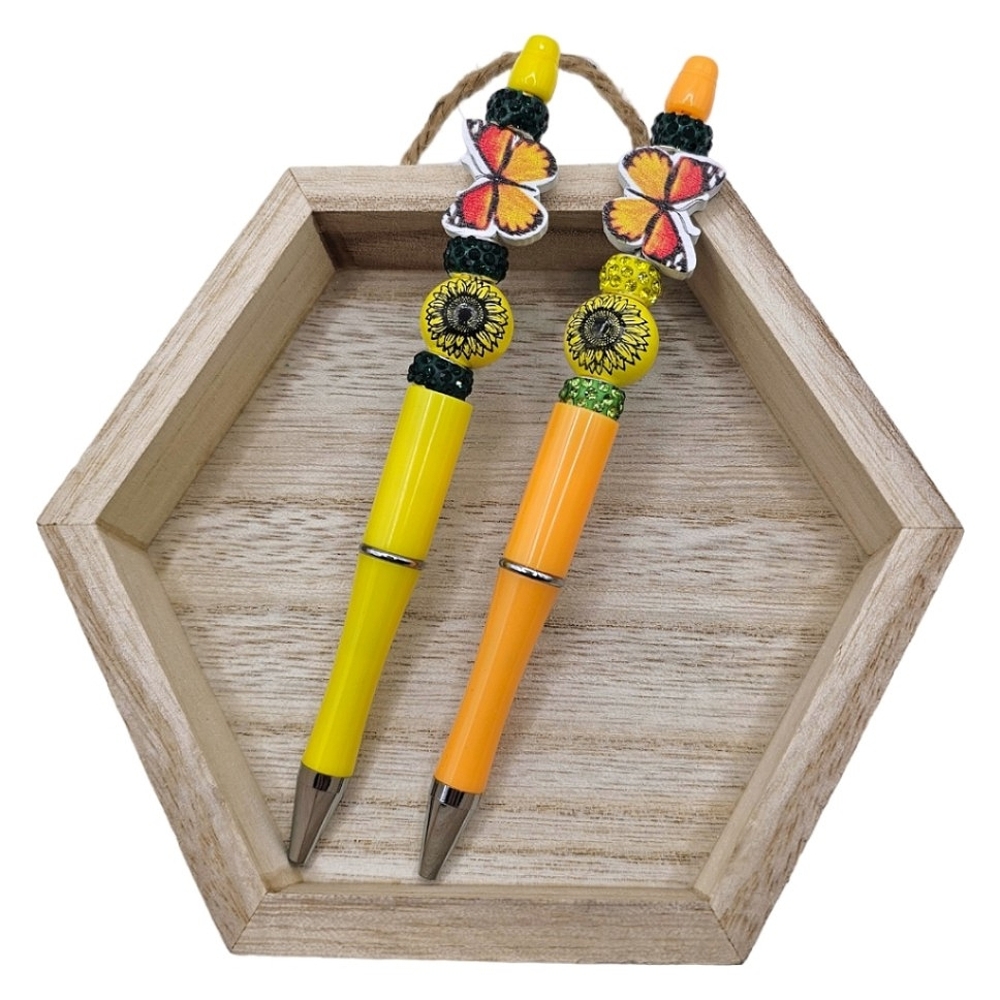 Set Of 2 Fall Sunflower Butterfly Beading Pens Writing Gift Office Supplies